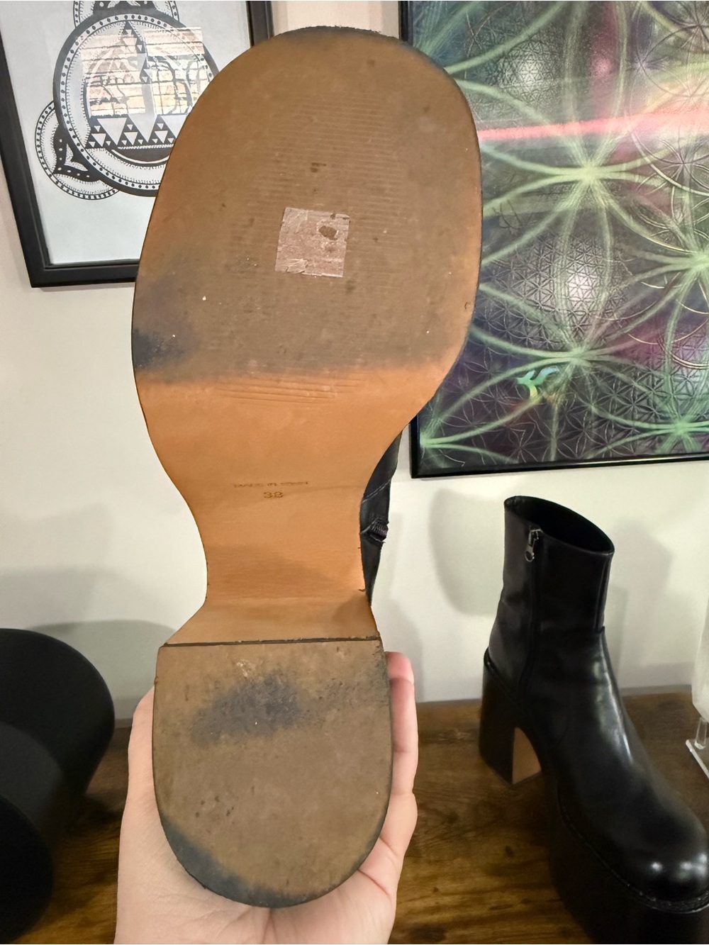 L'INTERVALLE Black Leather Platform Boots - EU 38 - Picture 10 of 14